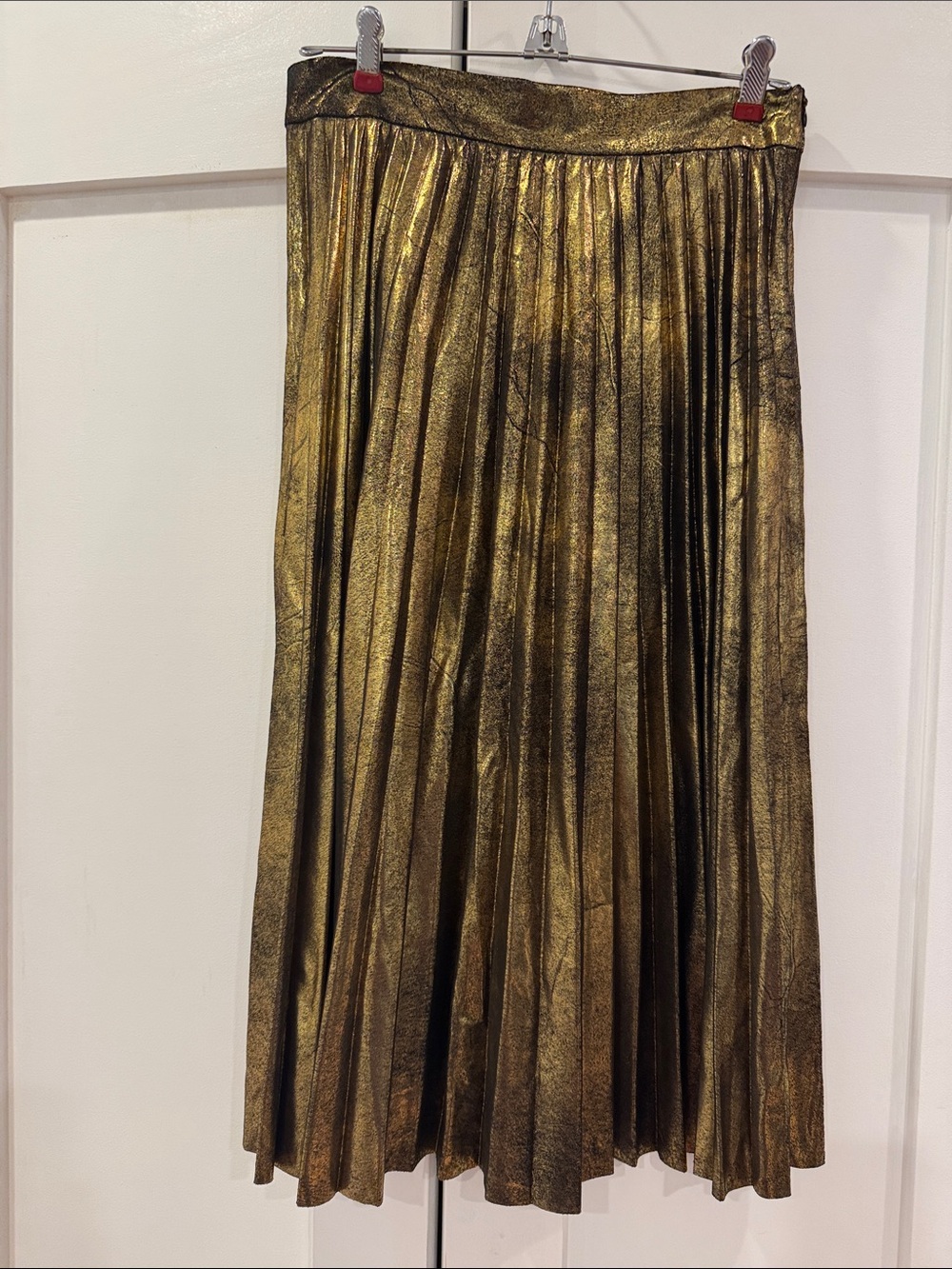 Zara - Metallic Gold Pleated Midi Skirt - Women